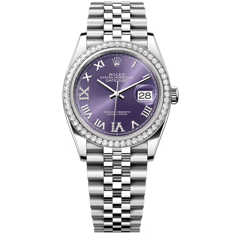 Rolex Datejust 36 Purple Roman Diamond Dial Stainless Steel Diamond Bezel Jubilee Bracelet 36mm - Image 1
