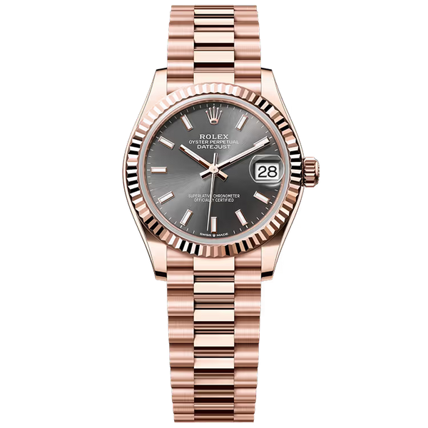 Rolex Datejust 31 Rhodium Dial Rose Gold Fluted Bezel Presidential Bracelet 31mm