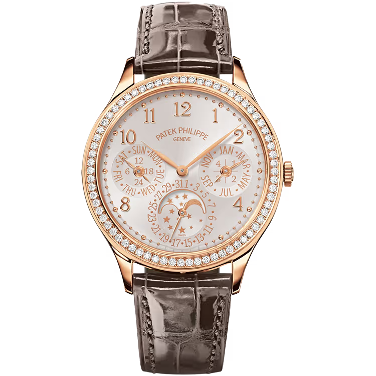 Patek Philippe Grand Complications White Dial Perpetual Calendar Rose Gold Diamond Bezel Leather Strap 35mm - Image 1