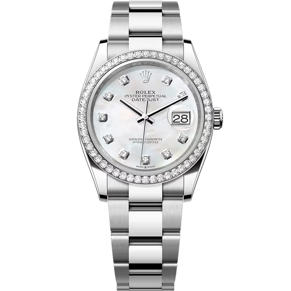 Rolex Datejust 36 Mother of Pearl Diamond Dial Stainless Steel Diamond Bezel Oyster Bracelet 36mm