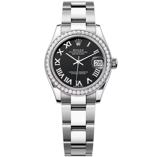 Rolex Datejust 31 Black Roman Dial Stainless Steel Diamond Bezel Oyster Bracelet 31mm