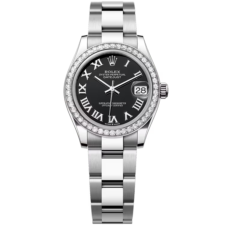 Rolex Datejust 31 Black Roman Dial Stainless Steel Diamond Bezel Oyster Bracelet 31mm - Image 1