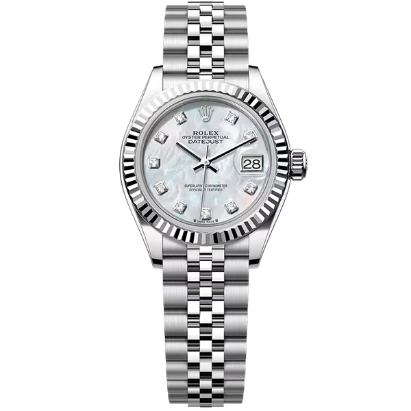 Rolex Datejust 28 Mother of Pearl Diamond Dial Stainless Steel Fluted Bezel Jubilee Bracelet 28mm