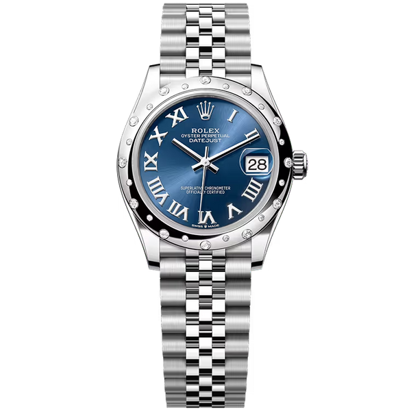 Rolex Datejust 31 Blue Roman Dial Stainless Steel Star Diamond Bezel Jubilee Bracelet 31mm