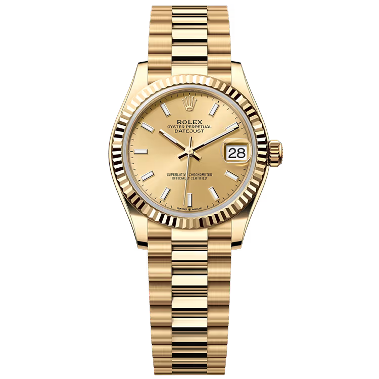 Rolex Datejust 31 Champagne Dial Yellow Gold Fluted Bezel Presidential Bracelet 31mm - Image 1