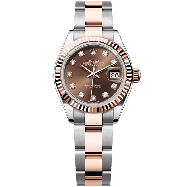 Rolex Datejust 28 Chocolate Diamond Dial Steel & Rose Gold Fluted Bezel Oyster Bracelet 28mm