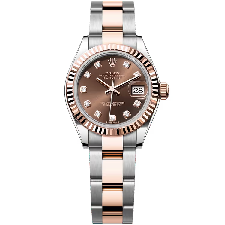 Rolex Datejust 28 Chocolate Diamond Dial Steel & Rose Gold Fluted Bezel Oyster Bracelet 28mm - Image 1