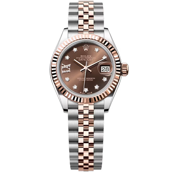 Rolex Datejust 28 Chocolate Single Roman Diamond Dial Steel & Rose Gold Fluted Bezel Jubilee Bracelet 28mm