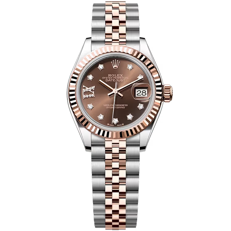 Rolex Datejust 28 Chocolate Single Roman Diamond Dial Steel & Rose Gold Fluted Bezel Jubilee Bracelet 28mm - Image 1