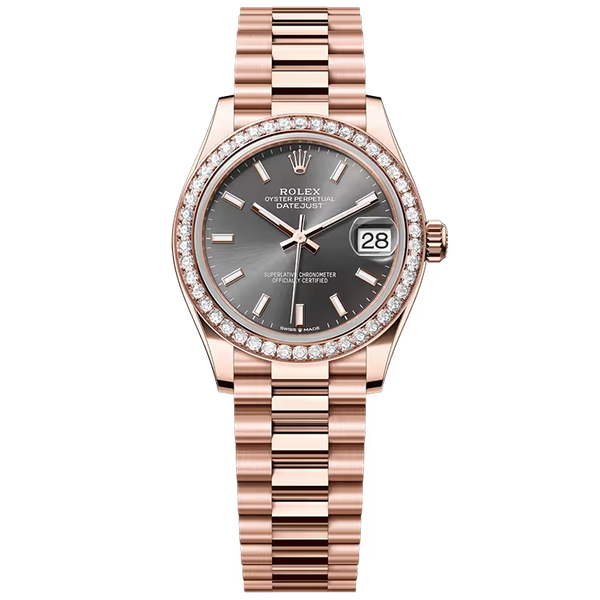 Rolex Datejust 31 Rhodium Dial Rose Gold Diamond Bezel Presidential Bracelet 31mm