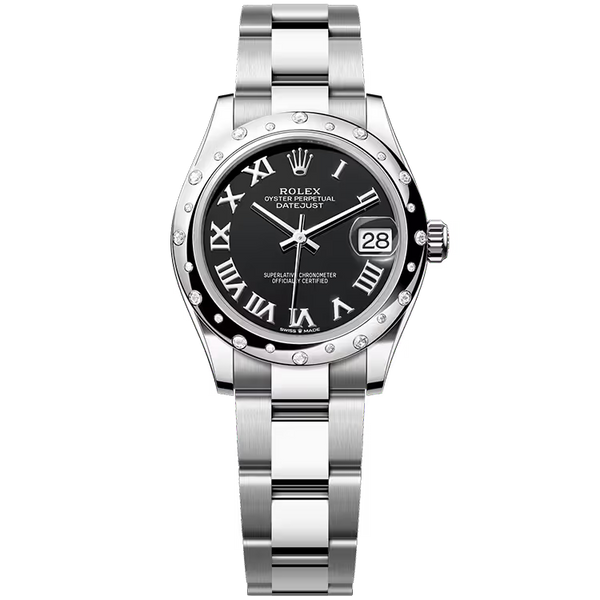 Rolex Datejust 31 Black Roman Dial Stainless Steel Star Diamond Bezel Oyster Bracelet 31mm