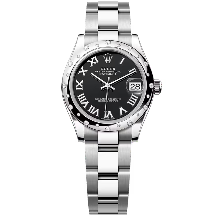 Rolex Datejust 31 Black Roman Dial Stainless Steel Star Diamond Bezel Oyster Bracelet 31mm - Image 1