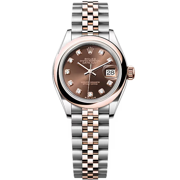 Rolex Datejust 28 Chocolate Diamond Dial Steel & Rose Gold Smooth Bezel Jubilee Bracelet 28mm