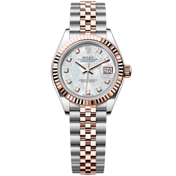 Rolex Datejust 28 Mother of Pearl Diamond Dial Steel & Rose Gold Fluted Bezel Jubilee Bracelet 28mm - Image 1