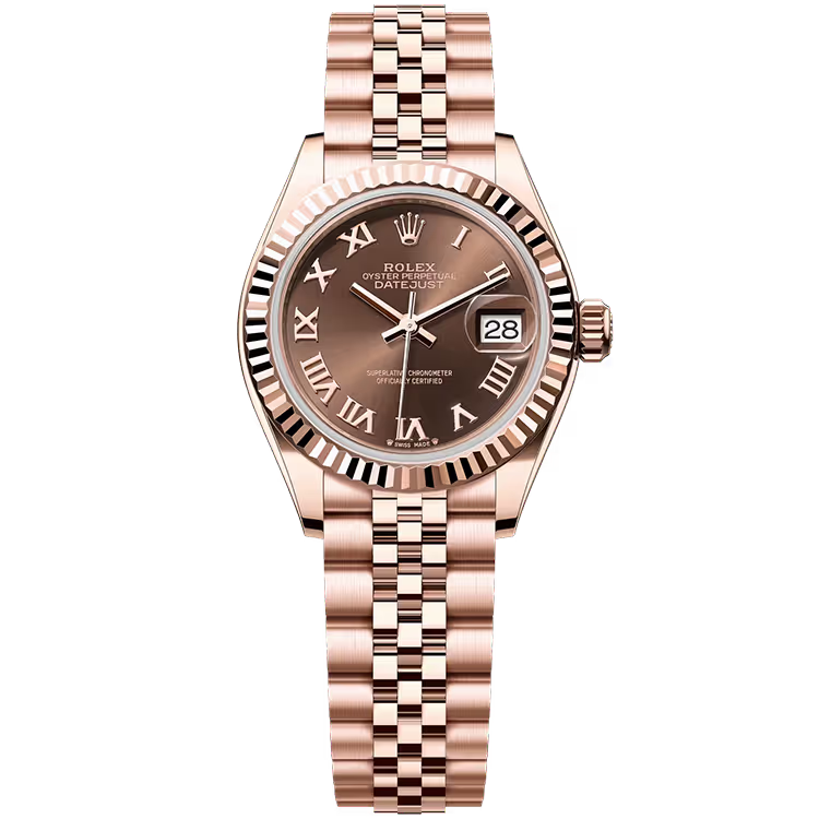 Rolex Datejust 28 Chocolate Roman Dial Rose Gold Fluted Bezel Jubilee Bracelet 28mm - Image 1