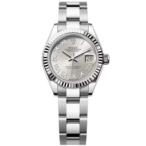 Rolex Datejust 28 Silver Roman Dial Stainless Steel Fluted Bezel Oyster Bracelet 28mm