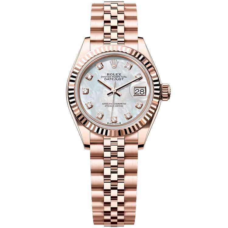 Rolex Datejust 28 Mother of Pearl Diamond Dial Rose Gold Fluted Bezel Jubilee Bracelet 28mm - Image 1