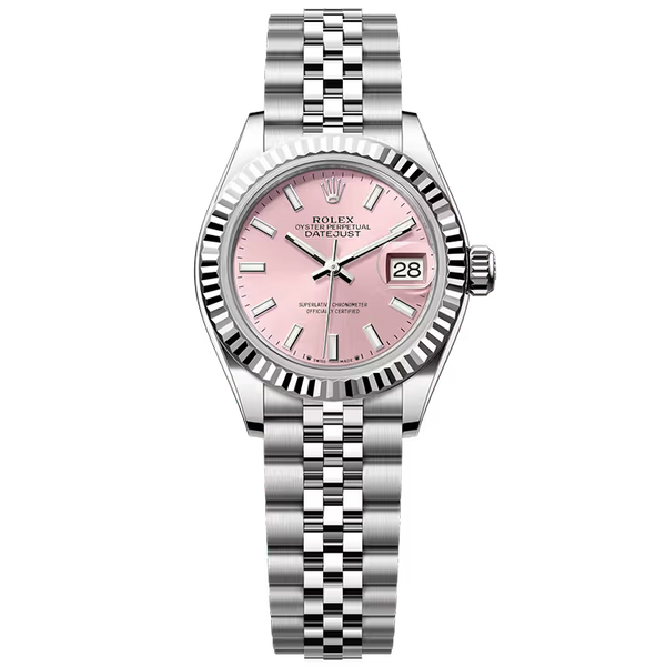 Rolex Datejust 28 Pink Dial Stainless Steel Fluted Bezel Jubilee Bracelet 28mm