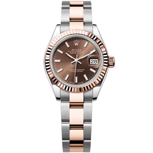 Rolex Datejust 28 Chocolate Dial Steel & Rose Gold Fluted Bezel Oyster Bracelet 28mm