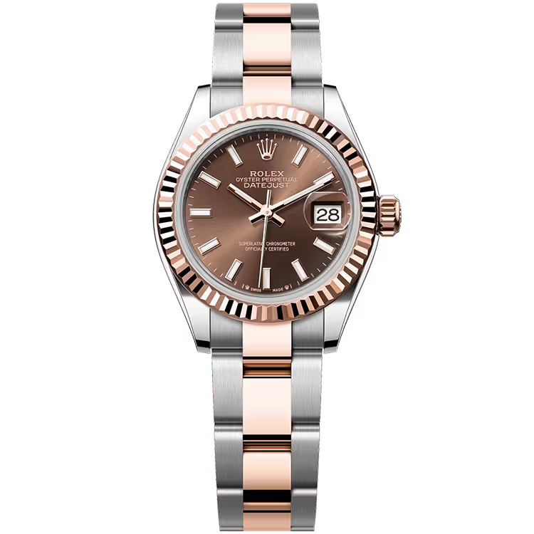 Rolex Datejust 28 Chocolate Dial Steel & Rose Gold Fluted Bezel Oyster Bracelet 28mm - Image 1