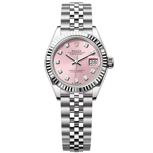 Rolex Datejust 28 Pink Diamond Dial Stainless Steel Fluted Bezel Jubilee Bracelet 28mm
