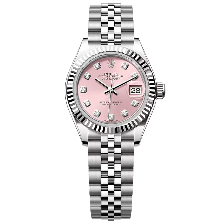 Rolex Datejust 28 Pink Diamond Dial Stainless Steel Fluted Bezel Jubilee Bracelet 28mm - Image 1