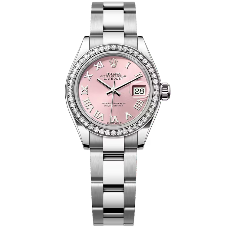Rolex Datejust 28 Pink Roman Dial Stainless Steel Diamond Bezel Oyster Bracelet 28mm - Image 1