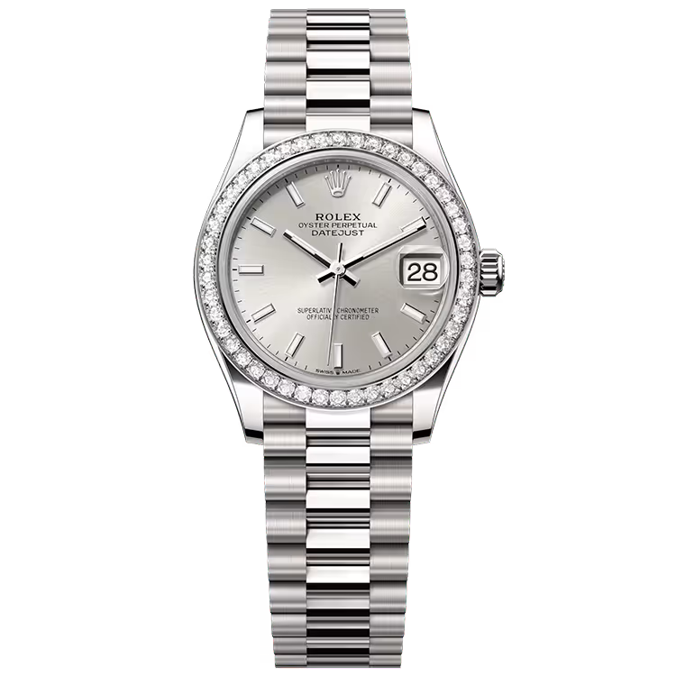Rolex Datejust 31 Silver Dial White Gold Diamond Bezel Presidential Bracelet 31mm - Image 1