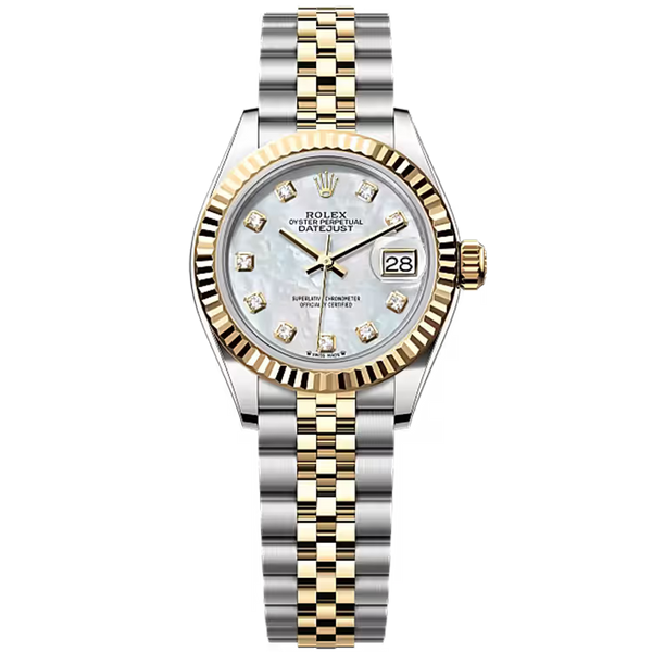 Rolex Datejust 28 Mother of Pearl Diamond Dial Steel & Yellow Gold Fluted Bezel Jubilee Bracelet 28mm