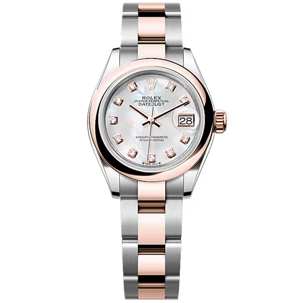 Rolex Datejust 28 Mother of Pearl Diamond Dial Steel & Rose Gold Smooth Bezel Oyster Bracelet 28mm