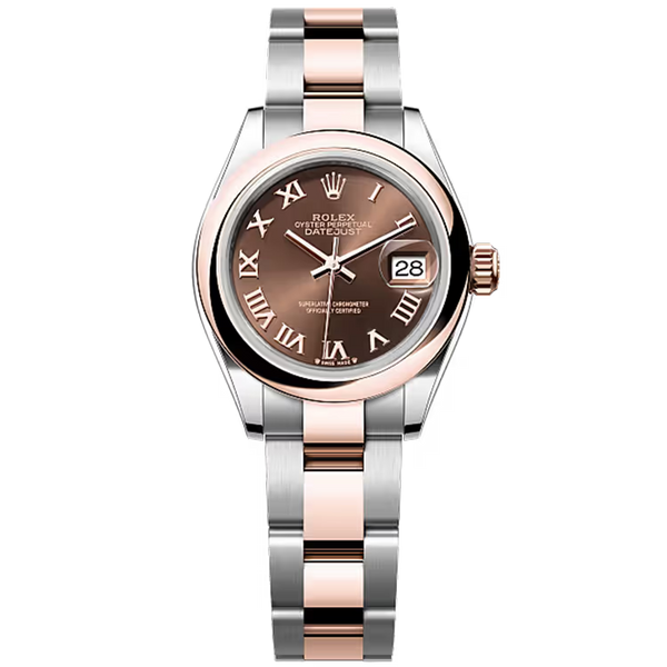 Rolex Datejust 28 Chocolate Roman Dial Steel & Rose Gold Smooth Bezel Oyster Bracelet 28mm