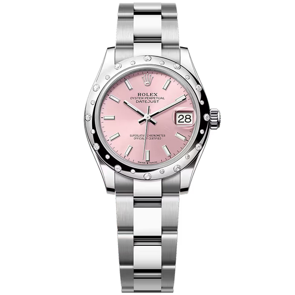 Rolex Datejust 31 Pink Dial Stainless Steel Star Diamond Bezel Oyster Bracelet 31mm
