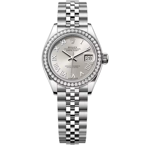 Rolex Datejust 28 Silver Roman Dial Stainless Steel Diamond Bezel Jubilee Bracelet 28mm
