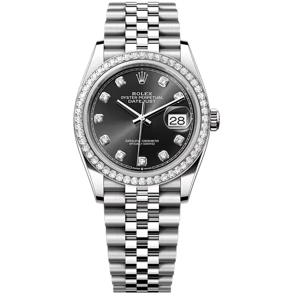 Rolex Datejust 36 Black Diamond Dial Stainless Steel Diamond Bezel Jubilee Bracelet 36mm