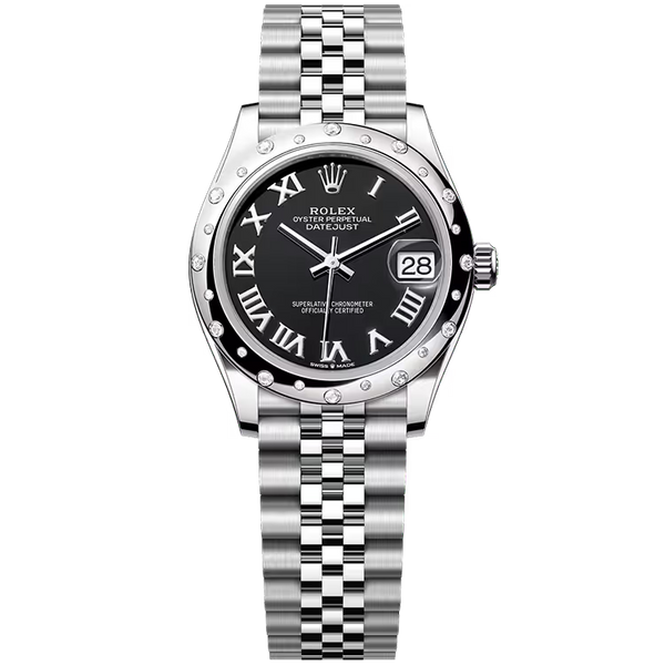 Rolex Datejust 31 Black Roman Dial Stainless Steel Star Diamond Bezel Jubilee Bracelet 31mm
