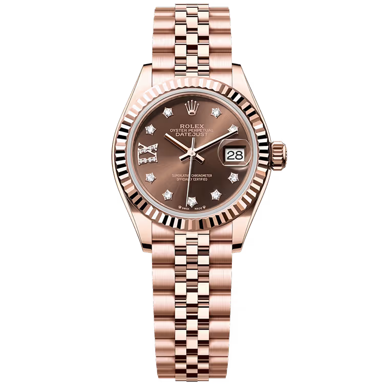 Rolex Datejust 28 Chocolate Single Roman Diamond Dial Rose Gold Fluted Bezel Jubilee Bracelet 28mm - Image 1