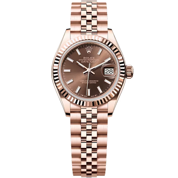 Rolex Datejust 28 Chocolate Dial Rose Gold Fluted Bezel Jubilee Bracelet 28mm