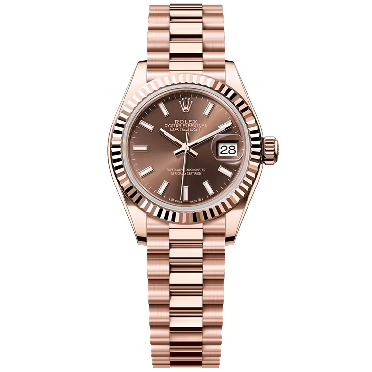 Rolex Datejust 28 Chocolate Dial Rose Gold Fluted Bezel Presidential Bracelet 28mm - Image 1