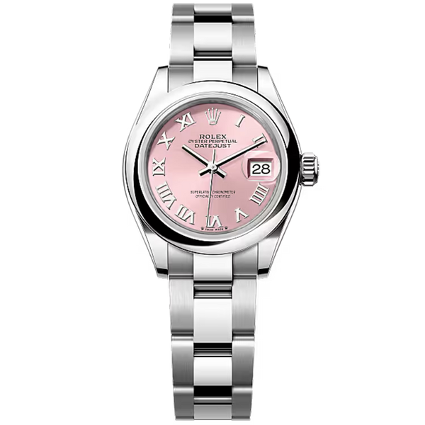 Rolex Datejust 28 Pink Roman Dial Stainless Steel Smooth Bezel Oyster Bracelet 28mm