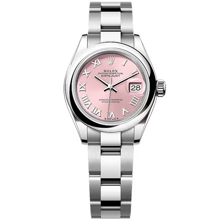 Rolex Datejust 28 Pink Roman Dial Stainless Steel Smooth Bezel Oyster Bracelet 28mm - Image 1