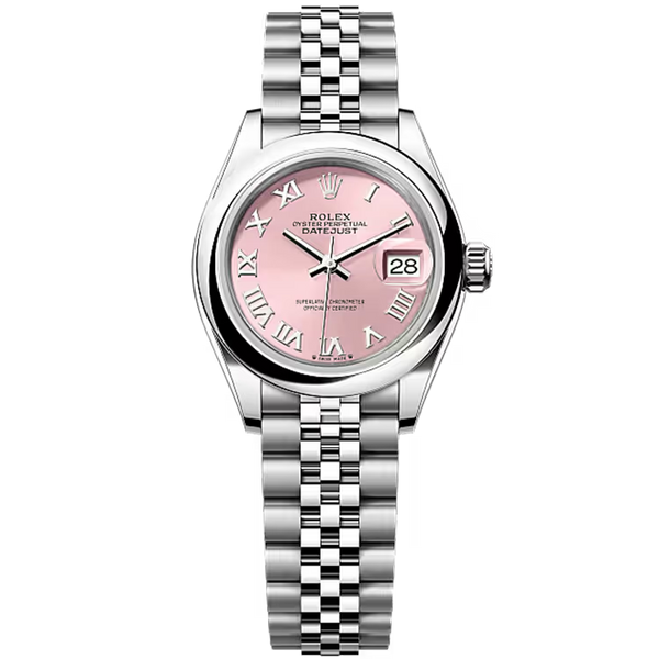 Rolex Datejust 28 Pink Roman Dial Stainless Steel Smooth Bezel Jubilee Bracelet 28mm