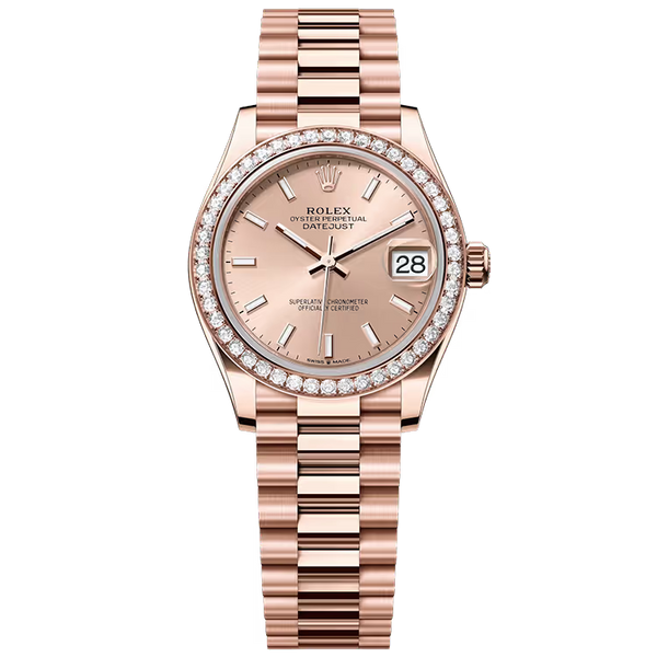 Rolex Datejust 31 Rose Dial Rose Gold Diamond Bezel Presidential Bracelet 31mm