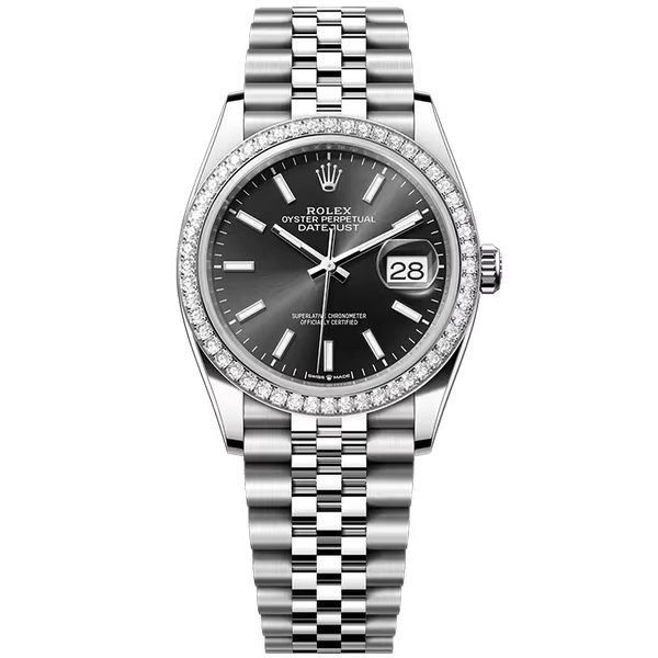 Rolex Datejust 36 Black Dial Stainless Steel Diamond Bezel Jubilee Bracelet 36mm
