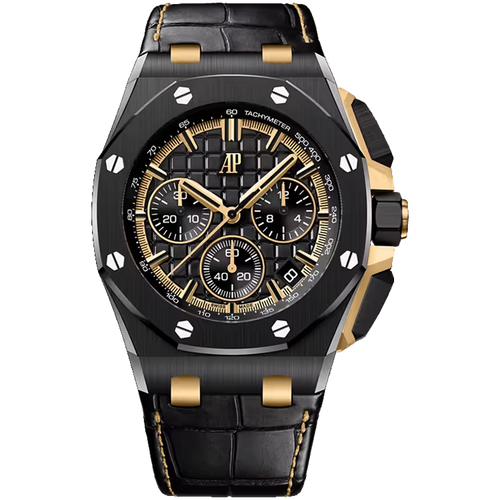 Audemars Piguet Royal Oak Offshore Black Dial Chronograph Black Ceramic Leather Strap 43mm