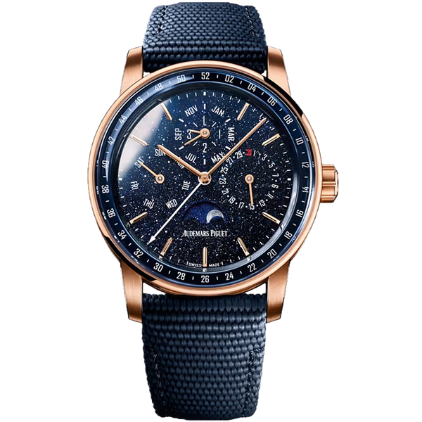 Audemars Piguet Code 11.59 Blue Dial Perpetual Calendar Rose Gold Rubber Strap 41mm