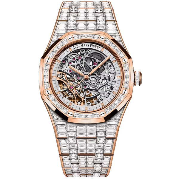 Audemars Piguet Royal Oak Skeleton Dial Double Balance Wheel Rose Gold Diamond Bezel Diamond Bracelet 41mm