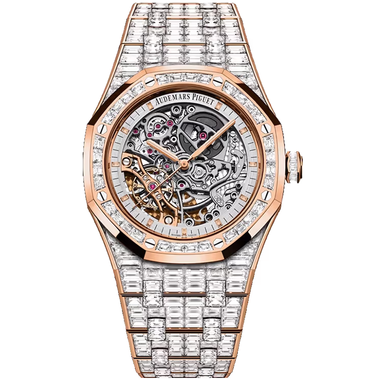 Audemars Piguet Royal Oak Skeleton Dial Double Balance Wheel Rose Gold Diamond Bezel Diamond Bracelet 41mm - Image 1