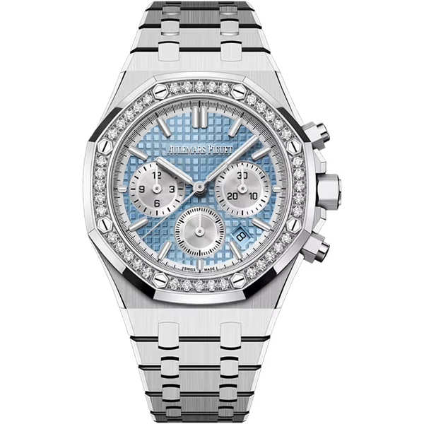 Audemars Piguet Royal Oak Ice Blue Dial Chronograph Stainless Steel Diamond Bezel 38mm