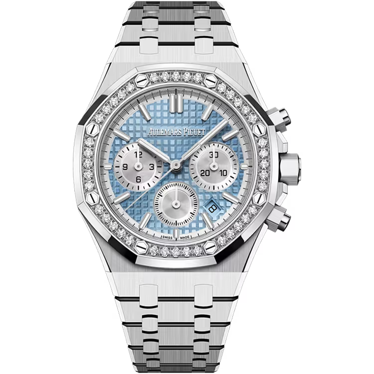 Audemars Piguet Royal Oak Ice Blue Dial Chronograph Stainless Steel Diamond Bezel 38mm - Image 1