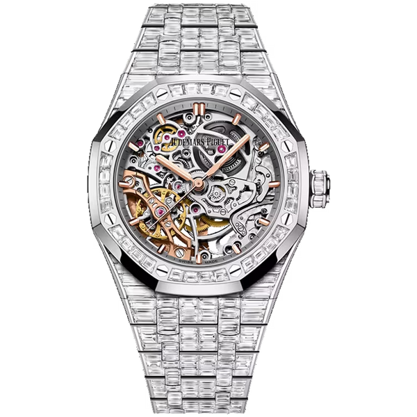 Audemars Piguet Royal Oak Skeleton Dial Double Balance Wheel White Gold Diamond Bezel Diamond Bracelet 37mm